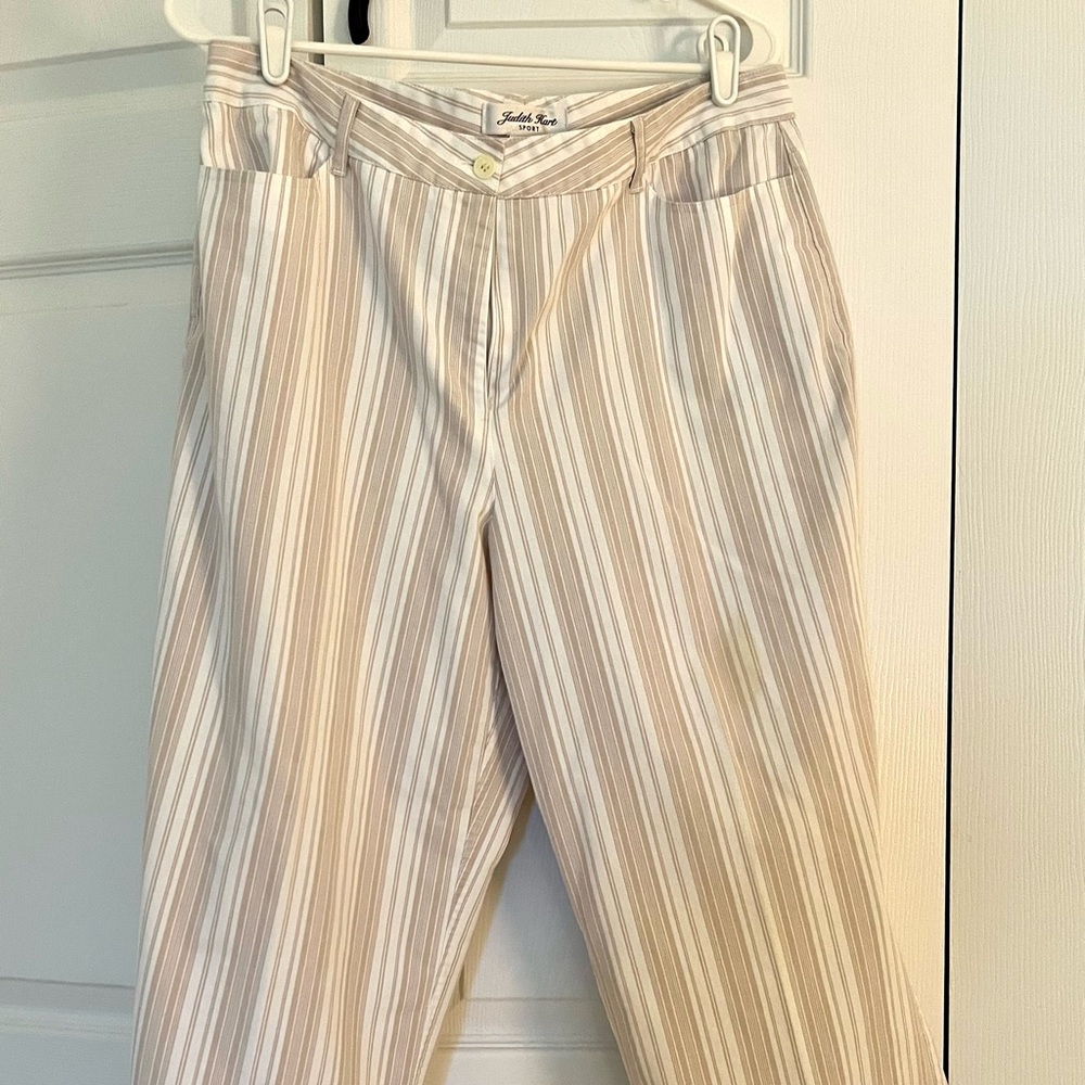 Tan and white striped capris